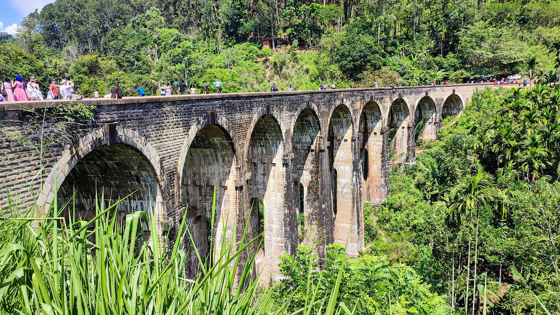 Demodara Nine Arch Bridge surrounded by lush green jungle in Ella